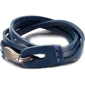 Xusamss Punk Rock Metal Easy Hook Wristband Leather Cuff Bracelet,7.5" Wrist