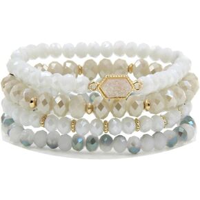 YUJIAXU Gold Beaded Bracelet Set, Square Stone Hexagon Druzy Stretch Beaded Stackable Bracelets Bangles