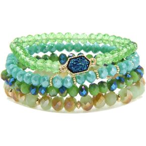 YUJIAXU Gold Beaded Bracelet Set, Square Stone Hexagon Druzy Stretch Beaded Stackable Bracelets Bangles