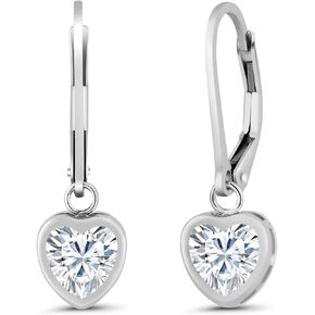 Gem Stone King 925 Sterling Silver White Moissanite Heart Shape Dangle Earrings For Women (1.60 Cttw, Heart 6MM)