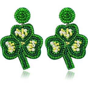St Patrick's Day Earrings - Beaded Shamrock Earring for Women Handmade St.Patrick's day Outfit Accessories Drop Dangle Earrings Gifts in Kuwait