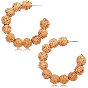Rattan Earrings Statement Rattan Hoop Earrings for Women Woven Bohemian Earrings Handmade Straw Wicker Braid Big Drop Dangle Earrings for Girls Summer Beach Jewelry in Kuwait