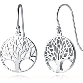 Agvana Sterling Silver Tree of Life Earrings for Women Family Tree Dangle Drop Earrings Anniversary Jewelry Birthday Gifts for Women Girls Mom Lady Wife Lover Grandma Her, Diameter 0.6"