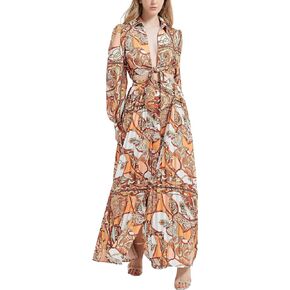 Women's Long Sleeve Deep V Neck Fashion Print A Line Max Dress
