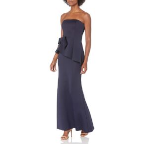 Eliza J Women's Scuba Strapless Peplum Gown with Waist Bow