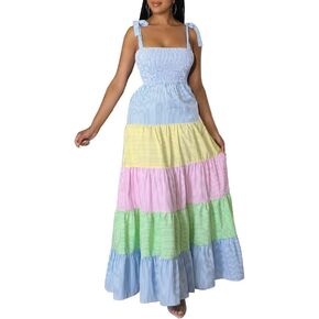 Women's Summer Dress Maxi Dresses Vacation Tie Straps Square Neck Party Long Dress