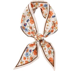 Giantree Satin Scarf for Women, 55.11"x5.12" Printed Double Layer Headscarf Beveled Small Scarf Beach Head Wraps