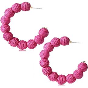Rattan Earrings Statement Rattan Hoop Earrings for Women Woven Bohemian Earrings Handmade Straw Wicker Braid Big Drop Dangle Earrings for Girls Summer Beach Jewelry