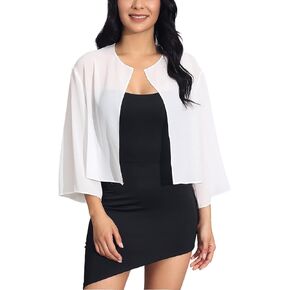 HEREAD Women Chiffon Shrug Bolero Cardigan Sheer Long Sleeve Wedding Evening Dresses Shawls and Wraps Bridal Cape Cover Up