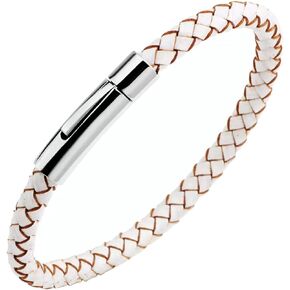 Braided Mens Leather Bracelets for Women with Stainless Steel Clasp Cuff Bangle Birthday Bracelet