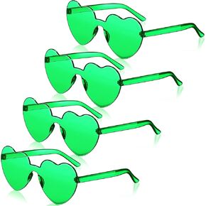 TOODOO 4 Pieces Heart Shape Rimless Sunglasses Transparent Candy Color Party Eyewear