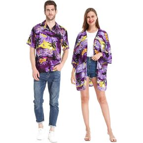 Matchable Couple Hawaiian Luau Shirt or Kimono in Sunset Blue