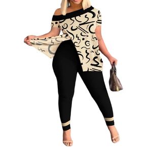 Womens 2 Pieces Outfits Short Sleeve Floral Print Round Neck off-Shoulder Slit Shirt and Skinny Pants Set Tracksuits