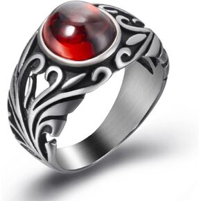 الرجال البيضاوي الأحمر الاصطناعية روبي الفيروز الأسود الجزع الزركون الفولاذ المقاوم للصدأ خاتم خمر القوطية المجوهرات in Kuwait
