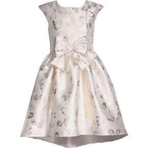 Bonnie Jean Girls 4-16 Ivory Foiled Floral Mikado Bow Front High-Low Dress