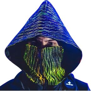 ATTIHOLY Cyberpunk Rave LED Light Up Hood Cowl, 7 Colors Glowing Luminous Futuristic Clothing, Steampunk Cosplay Burning Man Costume Cape Hood Scarf for Halloween Christmas EDM EDC