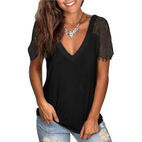 WMZCYXY Womens Lace Short Sleeve Tops V Neck Summer T Shirt Dressy Casual Blouses