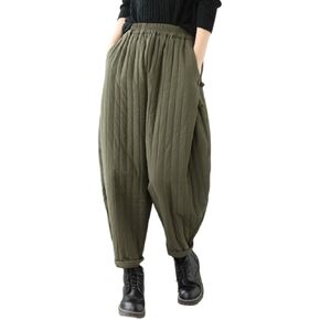 Women Winter Warm Down Cotton Pants Thicker Padded Quilted Pants Relaxed Fit Loose Leg Trousers with Pockets in Kuwait