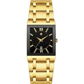 Square Watches for Men Luxury Stainless Steel Date Business Dress Waterproof Luxury Casual Quartz Analog Wrist Watch
