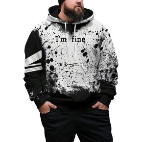 WDIRARA Men's Plus Splash Ink Print Slogan Graphic Drawstring Casual Hoodie Hooded Sweatshirt