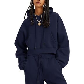 Gihuo المرأة 2 قطعة Sweatsuits اقتصاص هوديي Sweatpants وتتسابق مجموعة الصوف رياضية تجريب الركض مطابقة مجموعة