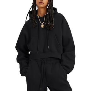 Gihuo Women's 2 Piece Sweatsuits Cropped Hoodie Sweatpants Outfits Set Fleece Tracksuits Workout Joggers Matching Set