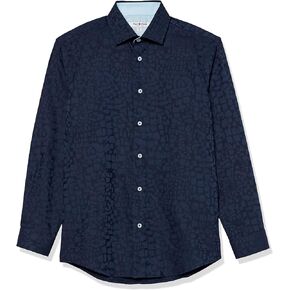Isaac Mizrahi Boy's Long Sleeve Spots Pattern Button Down Shirt, Navy, 4