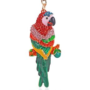 QDDollars Parrot Keychain for Women, Cute Parrot Animal Key Chain for Girls, Tropical Parrot Tree Branch Key Ring, Sparkling Parrot Keychains, Colorful Parrot Keyring, Rhinestone Parrot Bird Keychain