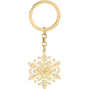 Stainless Steel Christmas Snowflake Keychains Silver Gold Plated Car Key Ring for Women Girls Charms