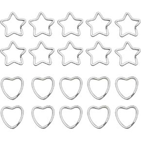 40Pcs Metal Keyring Heart and Star Shape Key Rings Keychain Crafts DIY Keychain Ornaments Hanging Ring Flat Split Rings for Home Car Keys Accessories, Heart and Star Shape, Silver