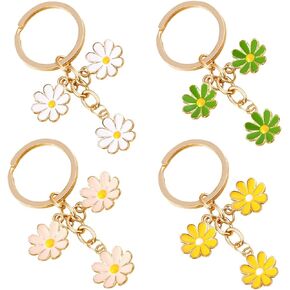 4 Pcs Keychains for Women, Cute Classy Bag Charms Daisy Flowers Key Chain Key Ring for Purse Handbag Key Decoration