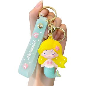 RANXIZY Cute Mermaid Anime Keychain Pendant for Girl,Kawaii Mermaid Keyring Key Purse Handbag Car Charms with Lanyard