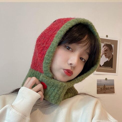 قبعة نسائية شتوية منسوجة من الصوف قبعة بالاكلافا بغطاء للرأس وشاح الرقبة لتدفئة الرقبة في الهواء الطلق قبعات وشاح قبعات مقاومة للرياح قبعة سحب in Kuwait