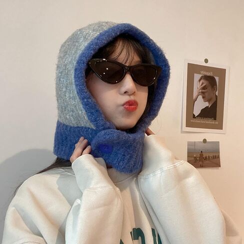 قبعة نسائية شتوية منسوجة من الصوف قبعة بالاكلافا بغطاء للرأس وشاح الرقبة لتدفئة الرقبة في الهواء الطلق قبعات وشاح قبعات مقاومة للرياح قبعة سحب in Kuwait