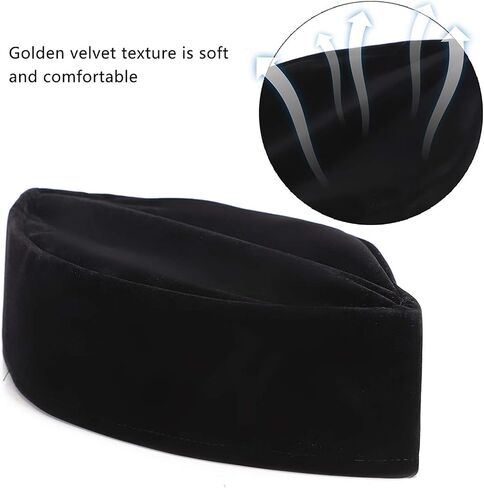 TOPINCN Muslim Hat, Southeast Asian Malay Islamic Worship Soft Gold Velvet Cardboard Fixed Hat Muslim Hats for Men Adult 59cm Black in Saudi Arabia