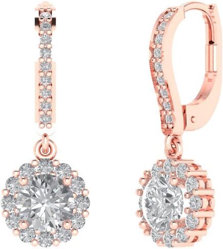 3.45ct Round Cut Halo Solitaire Genuine White Created Sapphire Unisex Designer Lever back Drop Dangle Earrings 14k rose Gold in Saudi Arabia