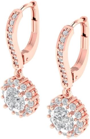 3.45ct Round Cut Halo Solitaire Genuine White Created Sapphire Unisex Designer Lever back Drop Dangle Earrings 14k rose Gold in Saudi Arabia