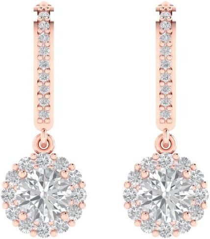 3.45ct Round Cut Halo Solitaire Genuine White Created Sapphire Unisex Designer Lever back Drop Dangle Earrings 14k rose Gold in Saudi Arabia