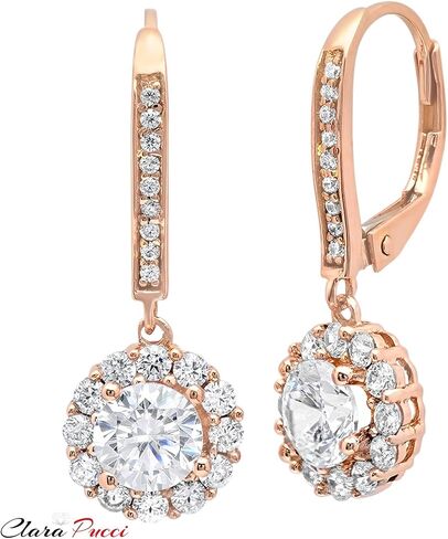 3.45ct Round Cut Halo Solitaire Genuine White Created Sapphire Unisex Designer Lever back Drop Dangle Earrings 14k rose Gold in Saudi Arabia