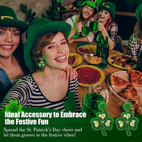 St Patrick's Day Earrings - Beaded Shamrock Earring for Women Handmade St.Patrick's day Outfit Accessories Drop Dangle Earrings Gifts in Kuwait