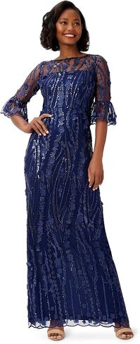 Adrianna Papell Women's Long 3D Floral Sequin Gown in Saudi Arabia