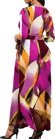 فساتين FANDEE النسائية الكاجوال بنمط كاجوال ورقبة على شكل حرف V وأكمام 3/4 مع حزام in Kuwait