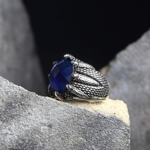 KsrModa 925 Sterling Silver Mens Ring with Sapphire Gemstone, Handmade Claw Shape Silver Ring for Men, Dragon Scale Ring, Sapphire Stone Ring, Blue Stone Ring, Scale Ring, Sapphire Ring in Kuwait