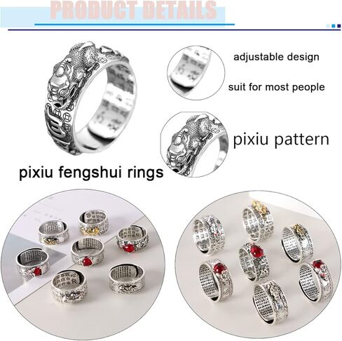 FINZOR 9 Pcs Feng Shui Pixiu Rings for Men Women Amulet Lucky Wealth Buddhist Jewelry Adjustable Ring in Kuwait