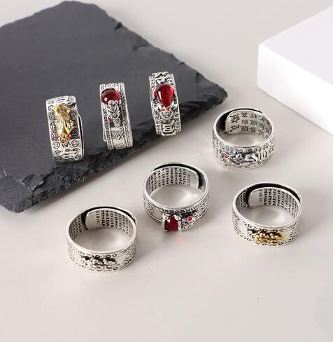 FINZOR 9 Pcs Feng Shui Pixiu Rings for Men Women Amulet Lucky Wealth Buddhist Jewelry Adjustable Ring in Kuwait