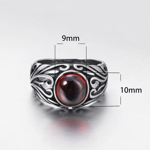 الرجال البيضاوي الأحمر الاصطناعية روبي الفيروز الأسود الجزع الزركون الفولاذ المقاوم للصدأ خاتم خمر القوطية المجوهرات in Kuwait