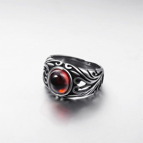 الرجال البيضاوي الأحمر الاصطناعية روبي الفيروز الأسود الجزع الزركون الفولاذ المقاوم للصدأ خاتم خمر القوطية المجوهرات in Kuwait