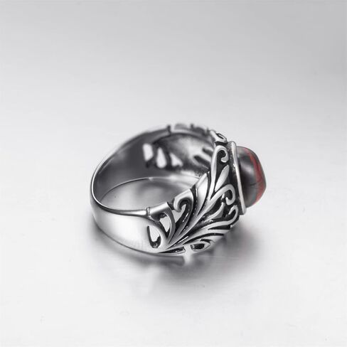 الرجال البيضاوي الأحمر الاصطناعية روبي الفيروز الأسود الجزع الزركون الفولاذ المقاوم للصدأ خاتم خمر القوطية المجوهرات in Kuwait