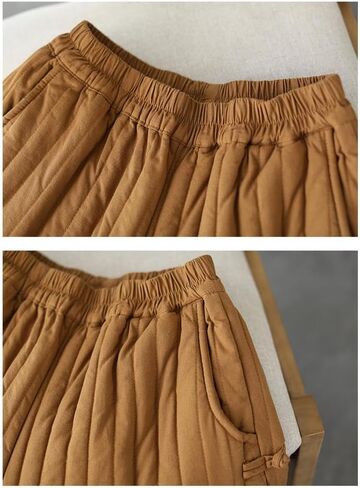 Women Winter Warm Down Cotton Pants Thicker Padded Quilted Pants Relaxed Fit Loose Leg Trousers with Pockets in Kuwait