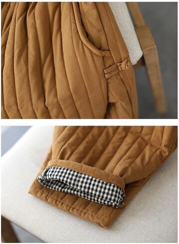 Women Winter Warm Down Cotton Pants Thicker Padded Quilted Pants Relaxed Fit Loose Leg Trousers with Pockets in Kuwait